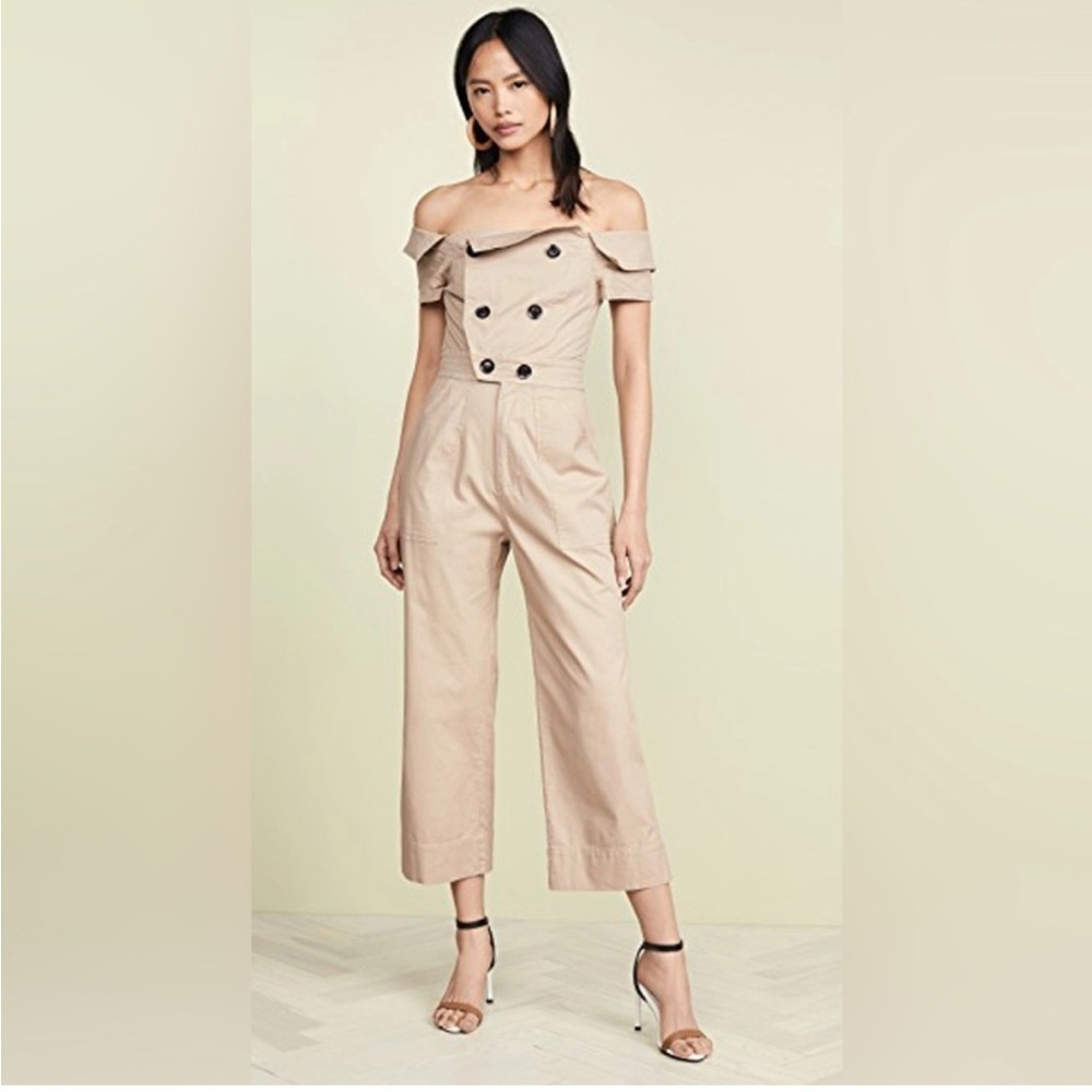 MARISSA WEBB Minimalist Contemporary Khaki Off The Shoulder Jumpsuit Size 2